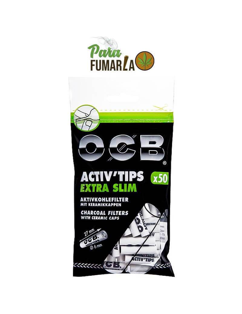 5 Paquetes de 50 Unidades OCB ActivTips Slim Filtros de carbón Activo con Tapas de cerámica 