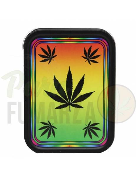 Caja metal Rainbow rasta leaf