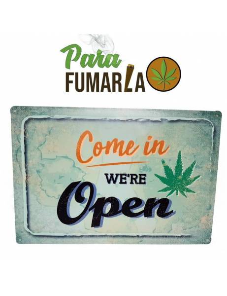 Placa decorativa metal "come in we´re open".